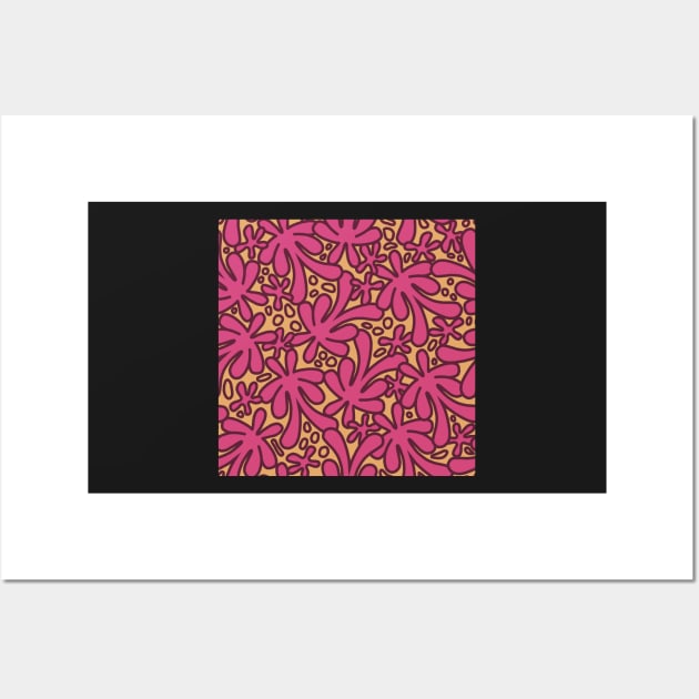 Modern abstract Matisse inspired design in beautiful dusky pink and burgundy on a mango yellow background Wall Art by FrancesPoff